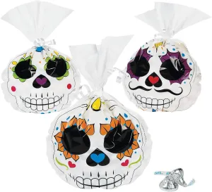 Fun Express Day of The Dead Cello Treat Bags for Halloween - Set of 12 - Dia de Los Muertos Party Supplies