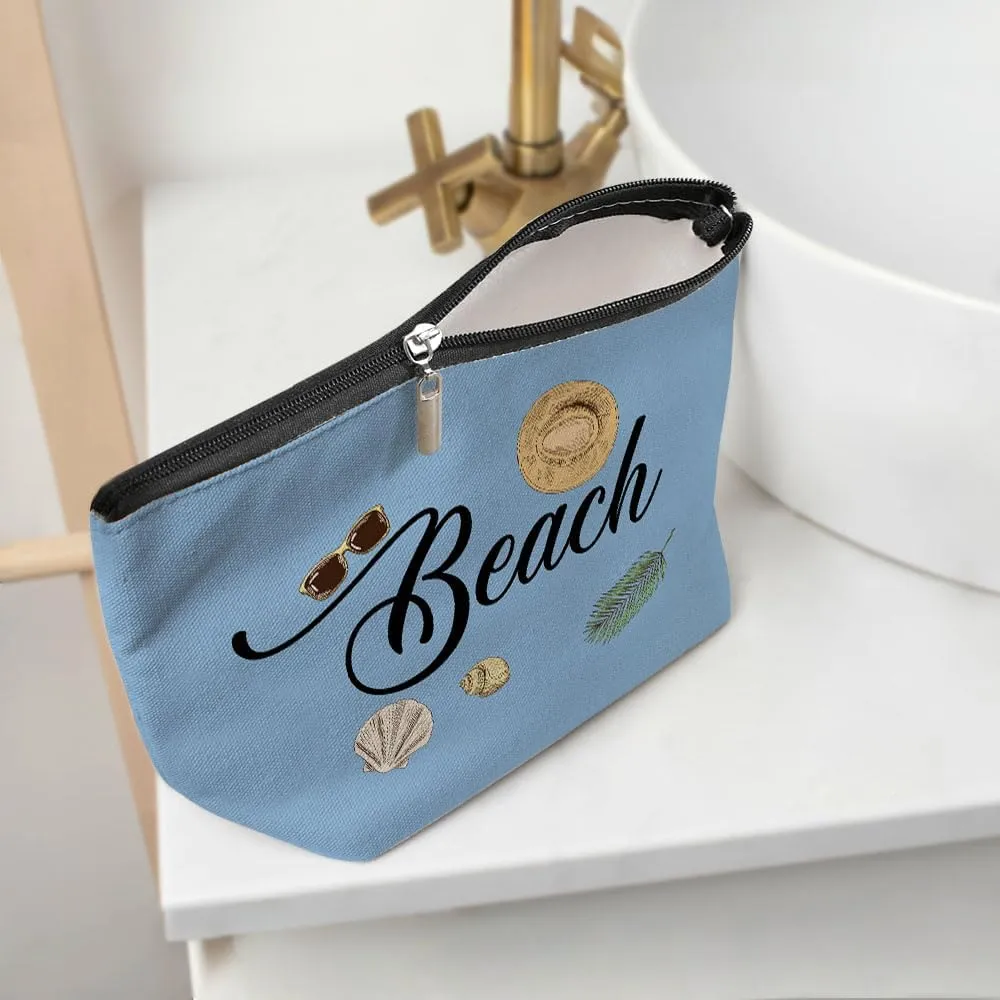 Funny Beach Makeup Bag, Beach Bag Best Friend Summer Vacation Cosmetic Bag for Women Bridesmaid Bride Sister Girls Trip Favors Weekender Birthday Christmas Bachelorette Party Friendship Gifts Blue
