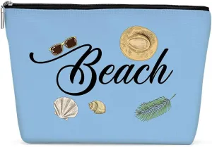 Funny Beach Makeup Bag, Beach Bag Best Friend Summer Vacation Cosmetic Bag for Women Bridesmaid Bride Sister Girls Trip Favors Weekender Birthday Christmas Bachelorette Party Friendship Gifts Blue