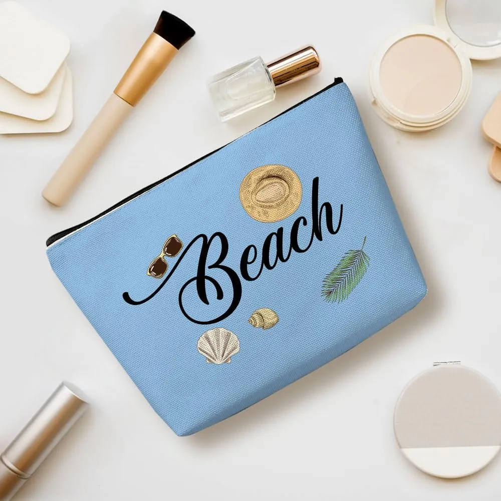 Funny Beach Makeup Bag, Beach Bag Best Friend Summer Vacation Cosmetic Bag for Women Bridesmaid Bride Sister Girls Trip Favors Weekender Birthday Christmas Bachelorette Party Friendship Gifts Blue
