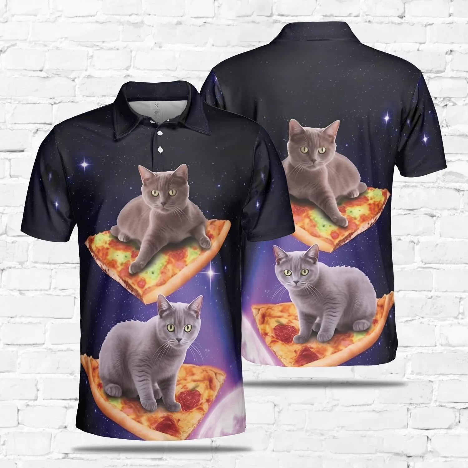 Funny Cat Polo Shirts for Men - Galaxy Cat Mens Quick Dry Short Sleeve Polo Shirts Series 16