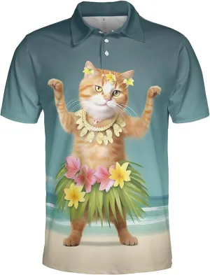 Funny Cat Polo Shirts for Men - Galaxy Cat Mens Quick Dry Short Sleeve Polo Shirts Series 16