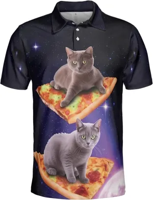 Funny Cat Polo Shirts for Men - Galaxy Cat Mens Quick Dry Short Sleeve Polo Shirts Series 16