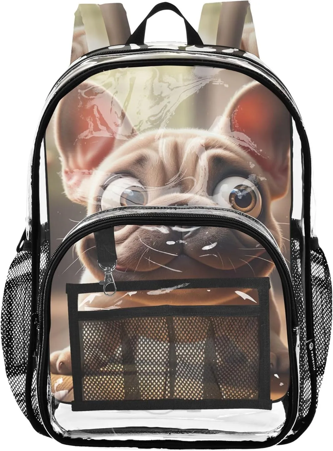 Funny French Bulldog Clear Bag for Women Travel Girls Backpack Kids Boys Plastic School Clear Bookbag