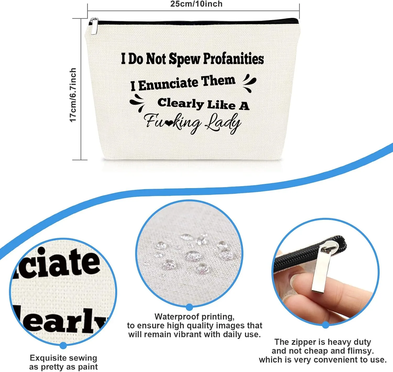 Funny Gifts for Women Sarcasm Makeup Bag Best Friend Friendship Gifts Cosmetic Bag Pouch Humor Present Christmas Birthday Present for Coworker Sister Bestie Roommate BFF I Do Not Spew Profanities