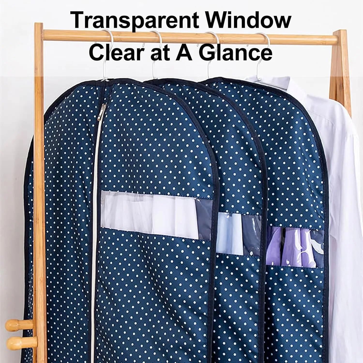 Garment Bags for Hanging Clothes, Hanging Garment Bags for Closet Storage with Clear Window Clothes Cover for Dresses, Coats(Blue,60x120cm/24x47in)
