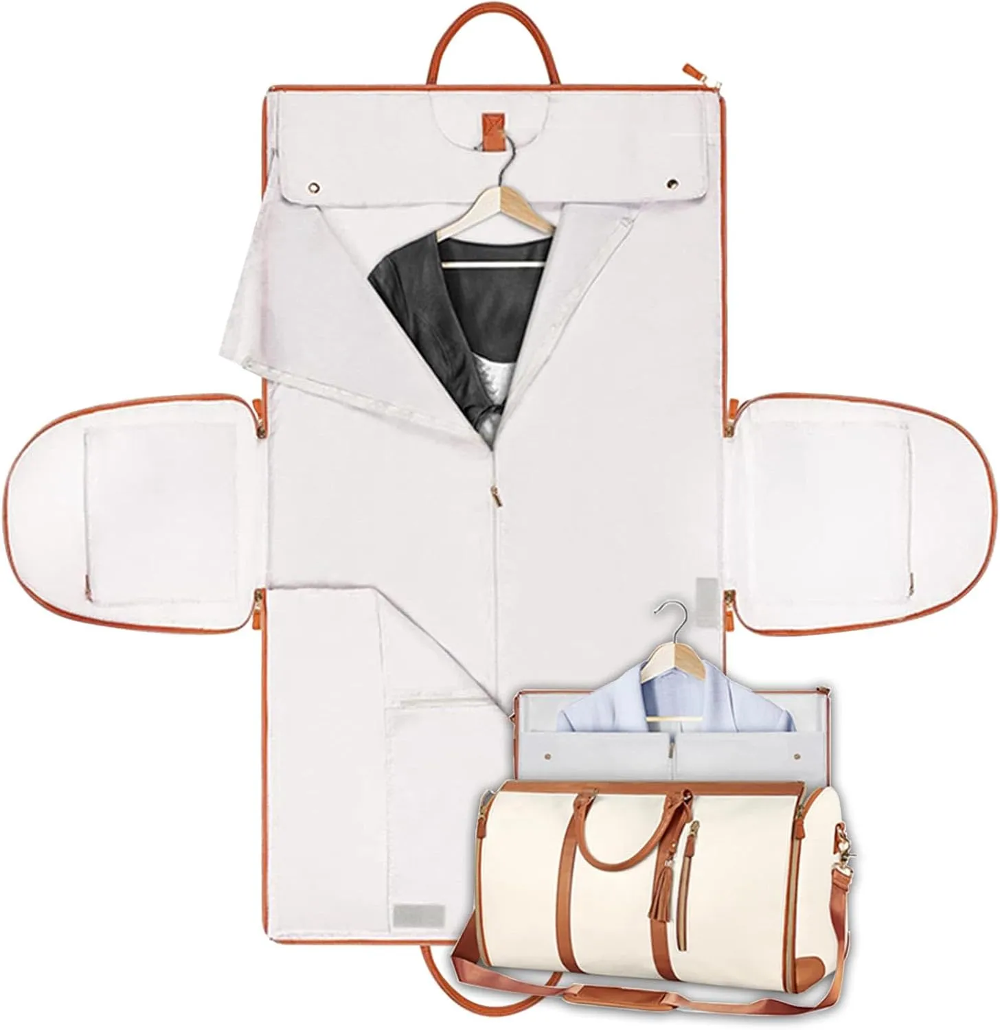 Garment Duffle Bags for Travel, Convertible Carry On Garment Bag with Shoe Compartment, Foldable 2 in 1 Waterproof Garment Duffle Bag, Travel Suit Duffel Bag for Gift-White