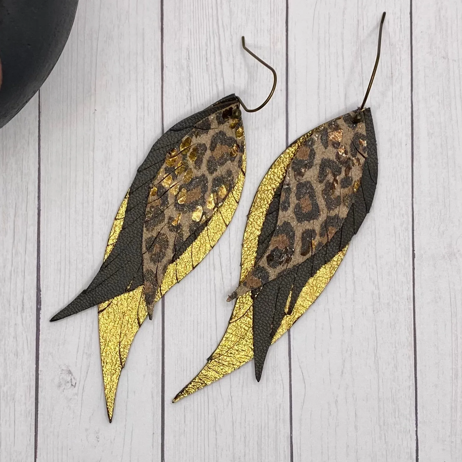 Genuine Leather Cheetah Feather Earrings