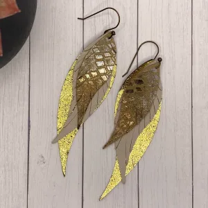 Genuine Leather Gold Snake Feather Earrings