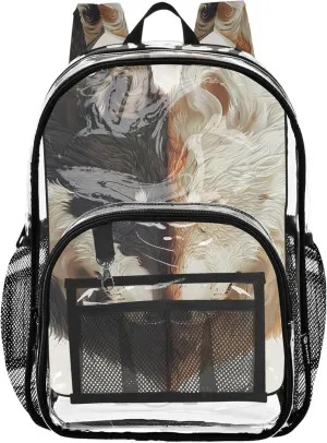 Girls Backpack for Kids Black White Wolves Couples Clear Bag for Women Travel Plastic Transparent Bookbag