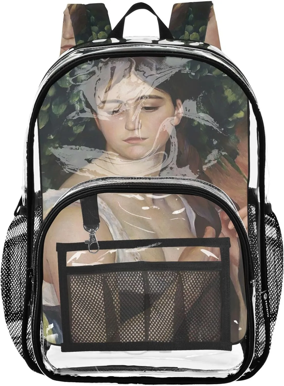 Girls Backpack for Kids Renoir Prints Beauty Lady Portrait Clear Bag for Women Travel Plastic School Clear Bookbag