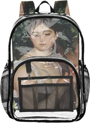 Girls Backpack for Kids Renoir Prints Beauty Lady Portrait Clear Bag for Women Travel Plastic School Clear Bookbag