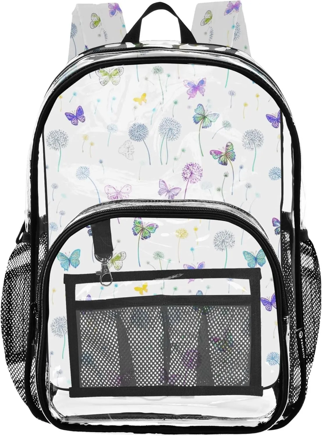 Girls Backpack Kids Boys Colorful Butterflies Dandelions Clear Backpack for Women Approved Plastic Bag Large