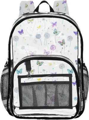 Girls Backpack Kids Boys Colorful Butterflies Dandelions Clear Backpack for Women Approved Plastic Bag Large