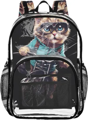 Girls Backpack Kids Boys Cool Cat Funny Travel Clear Backpack Floral Plastic Transparent Bookbag