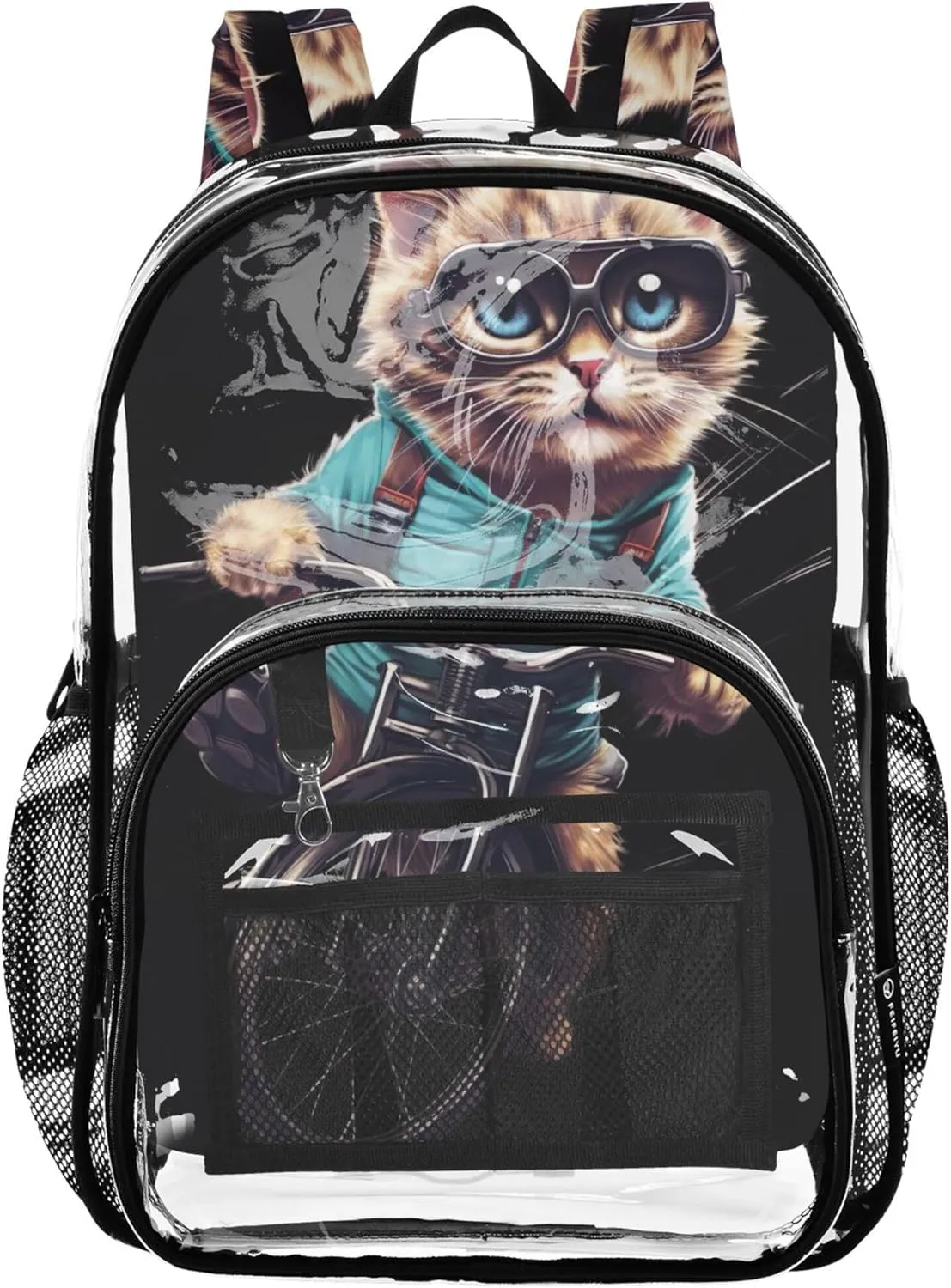 Girls Backpack Kids Boys Cool Cat Funny Travel Clear Backpack Floral Plastic Transparent Bookbag