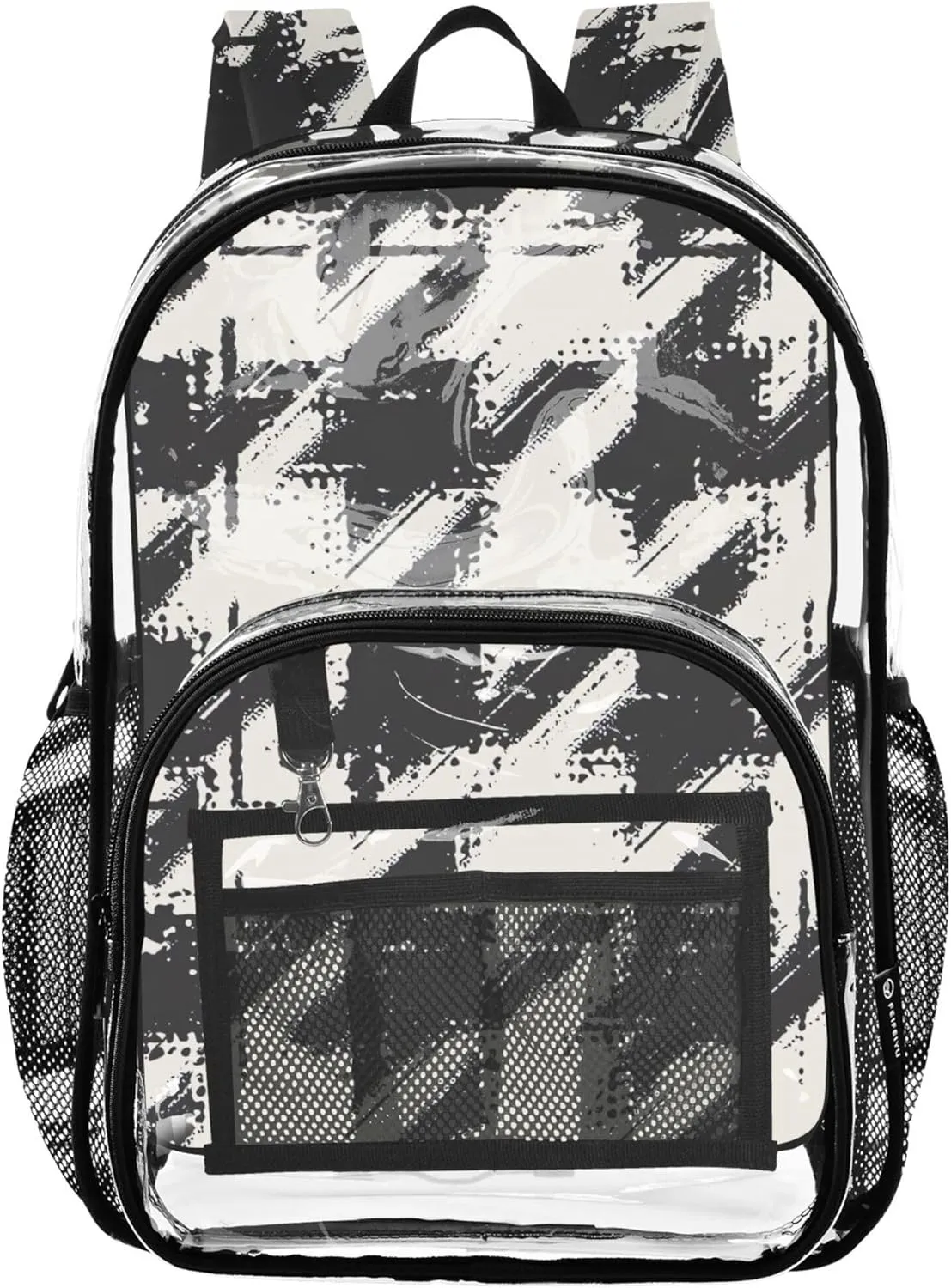 Girls Backpack Kids Boys Grunge Brush Houndstooth Black Travel Clear Backpack Floral Large Plastic Approved Bag