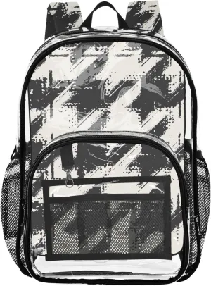 Girls Backpack Kids Boys Grunge Brush Houndstooth Black Travel Clear Backpack Floral Large Plastic Approved Bag