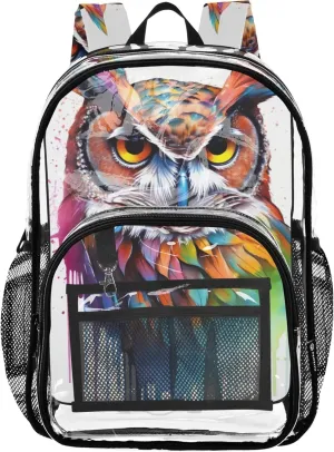 Girls Backpack Kids Boys Watercolor Rainbow Owl Travel Clear Bags for Women Large Plastic Approved Bag