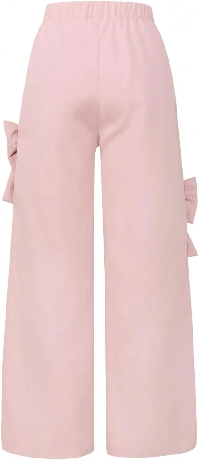 Girl's Bowknot Wide Leg Track Pants Elastic Waist Casual Baggy Trousers Streetwear