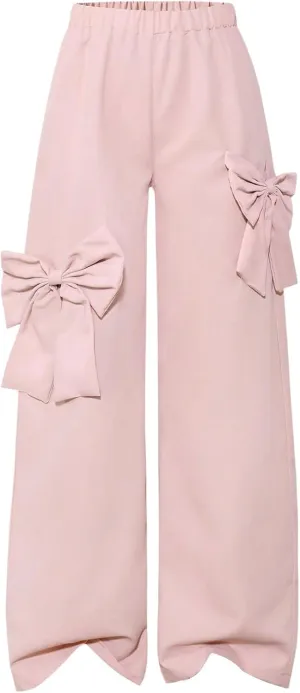 Girl's Bowknot Wide Leg Track Pants Elastic Waist Casual Baggy Trousers Streetwear