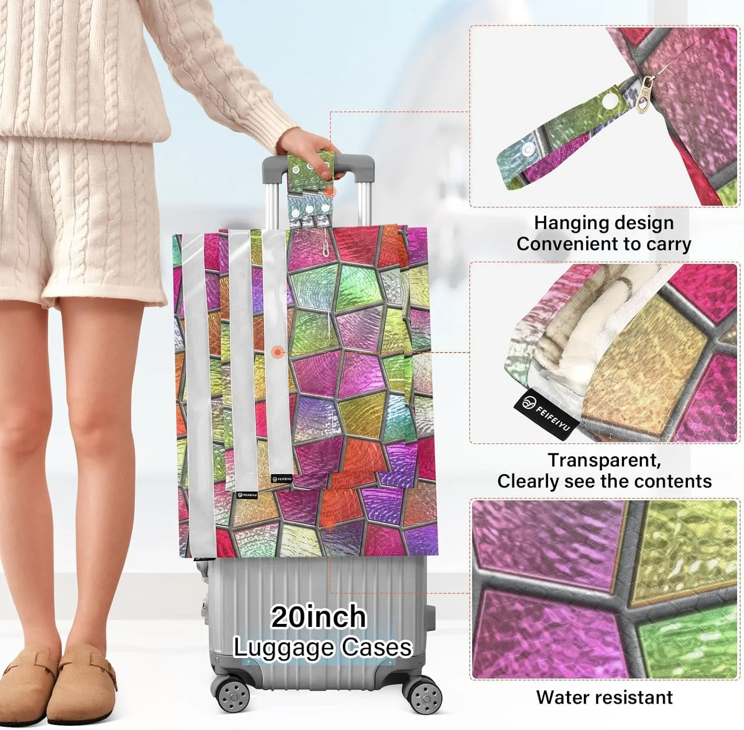 Glass Geometric 3 Set Travel Packing Cubes For Suitcases, Foldable, Garment Bag Closet Storage, Luggage Space Saver, Luggages Management Personnel