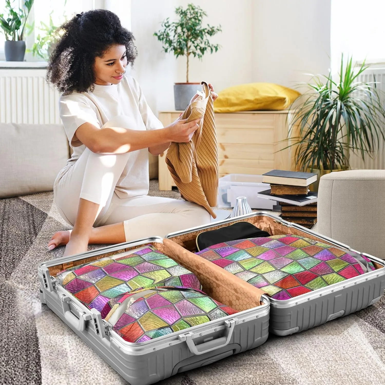 Glass Geometric 3 Set Travel Packing Cubes For Suitcases, Foldable, Garment Bag Closet Storage, Luggage Space Saver, Luggages Management Personnel