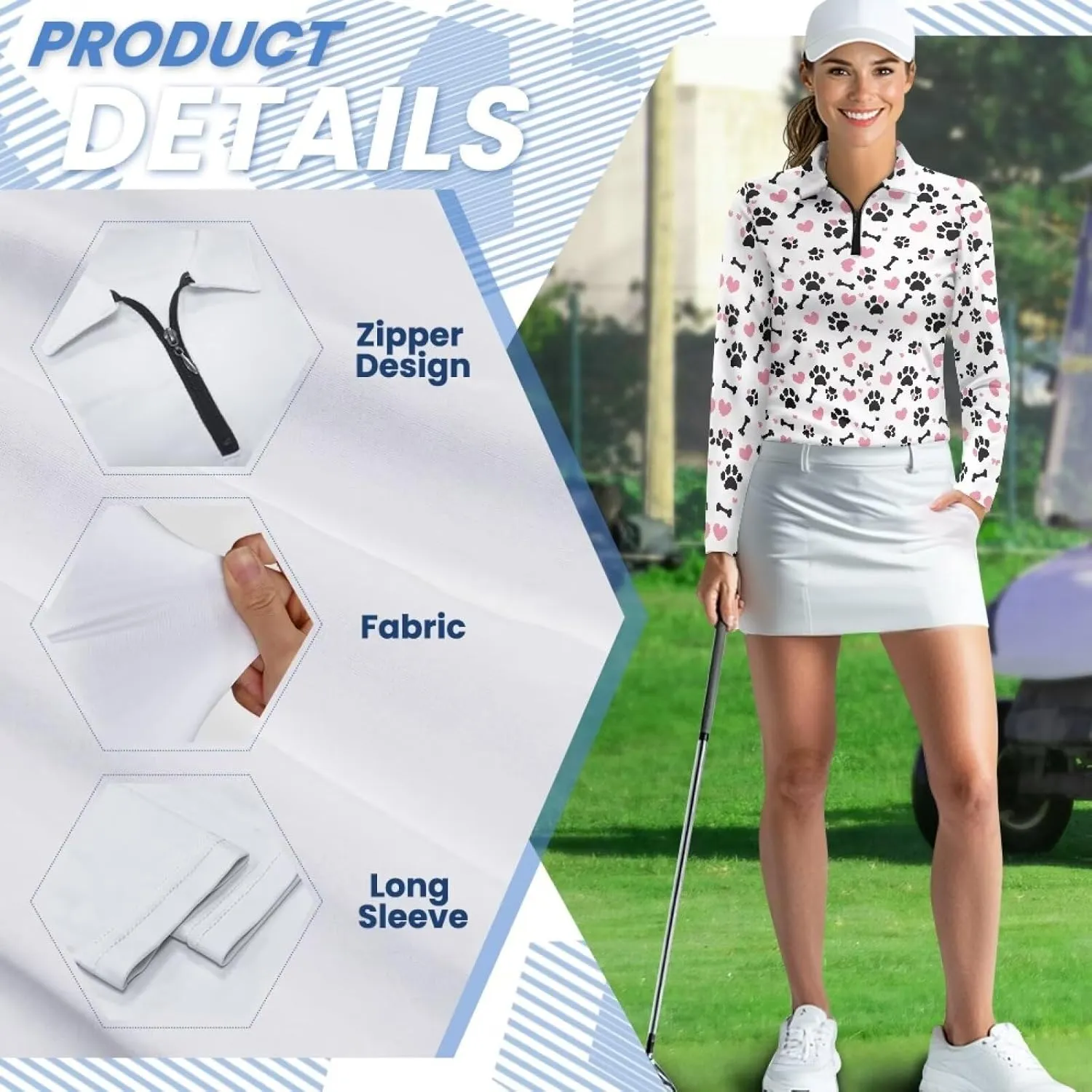 Golf Shirts for Women Long Sleeve Moisture Wicking Quarter Zip Golf Tennis Polo Shirts Pullover Workout Tops