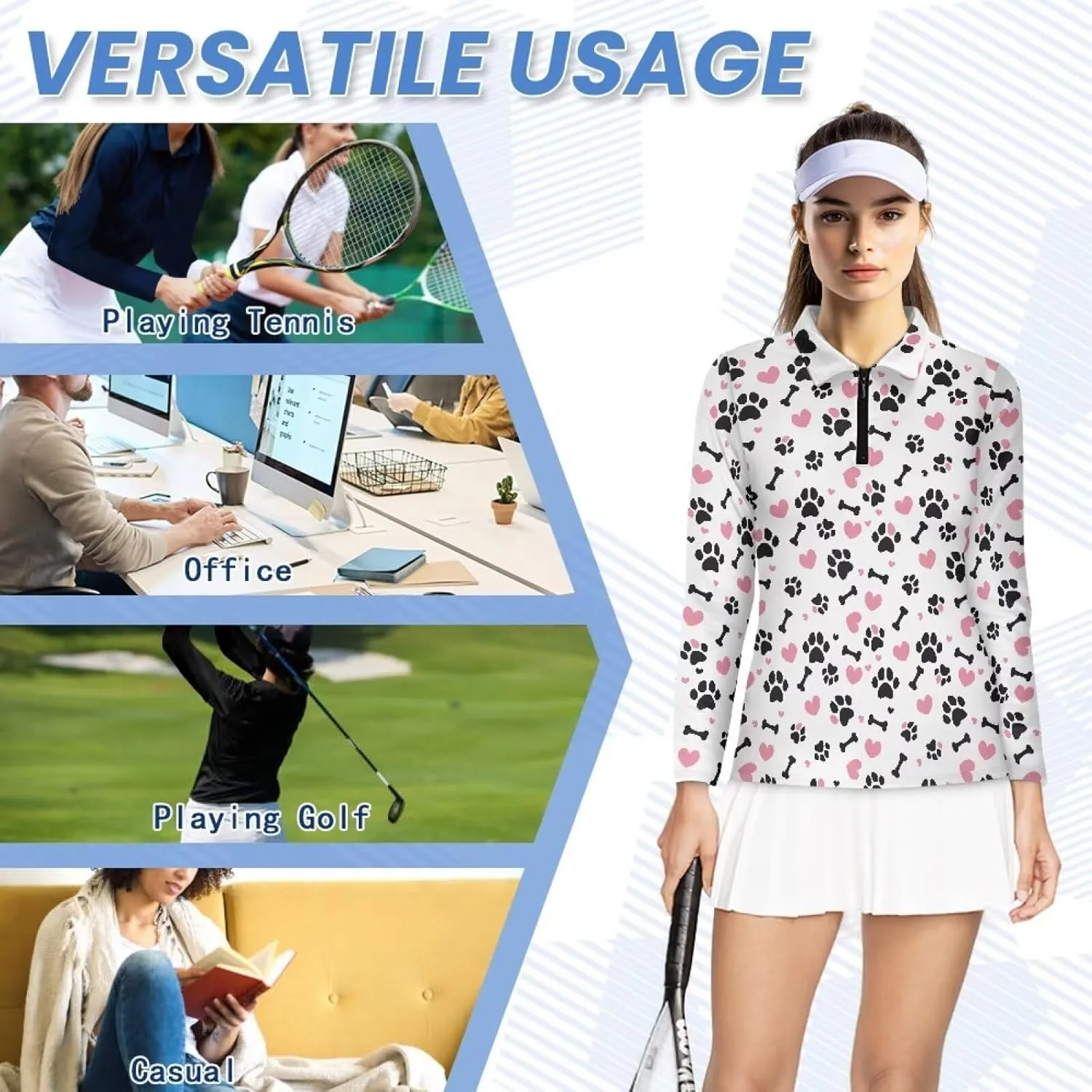 Golf Shirts for Women Long Sleeve Moisture Wicking Quarter Zip Golf Tennis Polo Shirts Pullover Workout Tops
