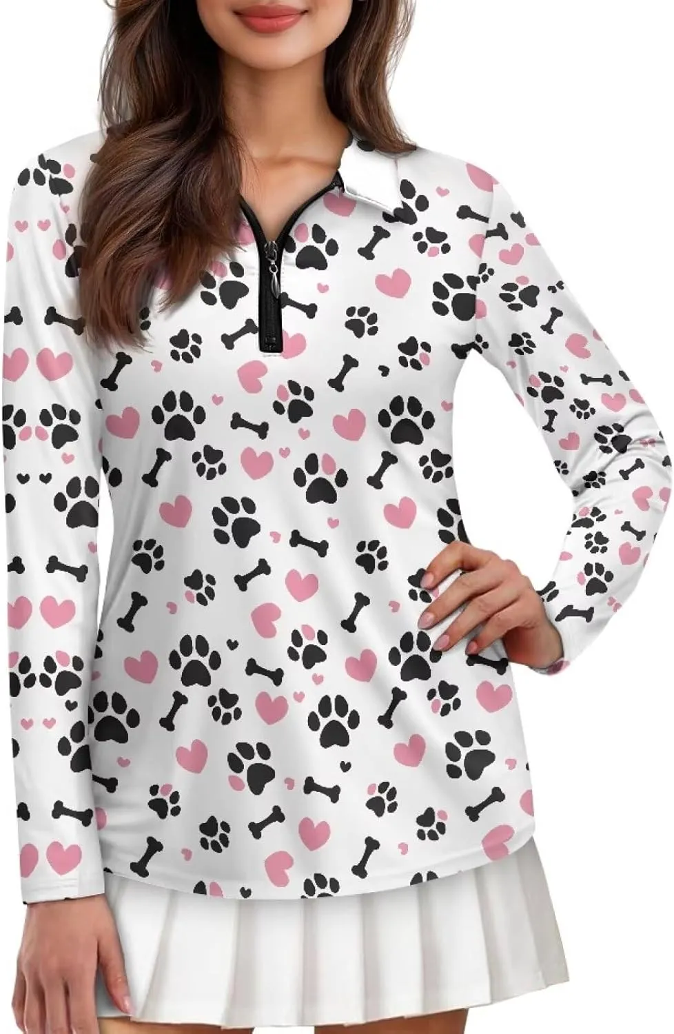 Golf Shirts for Women Long Sleeve Moisture Wicking Quarter Zip Golf Tennis Polo Shirts Pullover Workout Tops