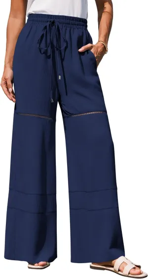 GRACE KARIN Women's Summer Palazzo Pants Vacation Outfits High Waisted Hollow Out Wide Leg Trouser with Pockets