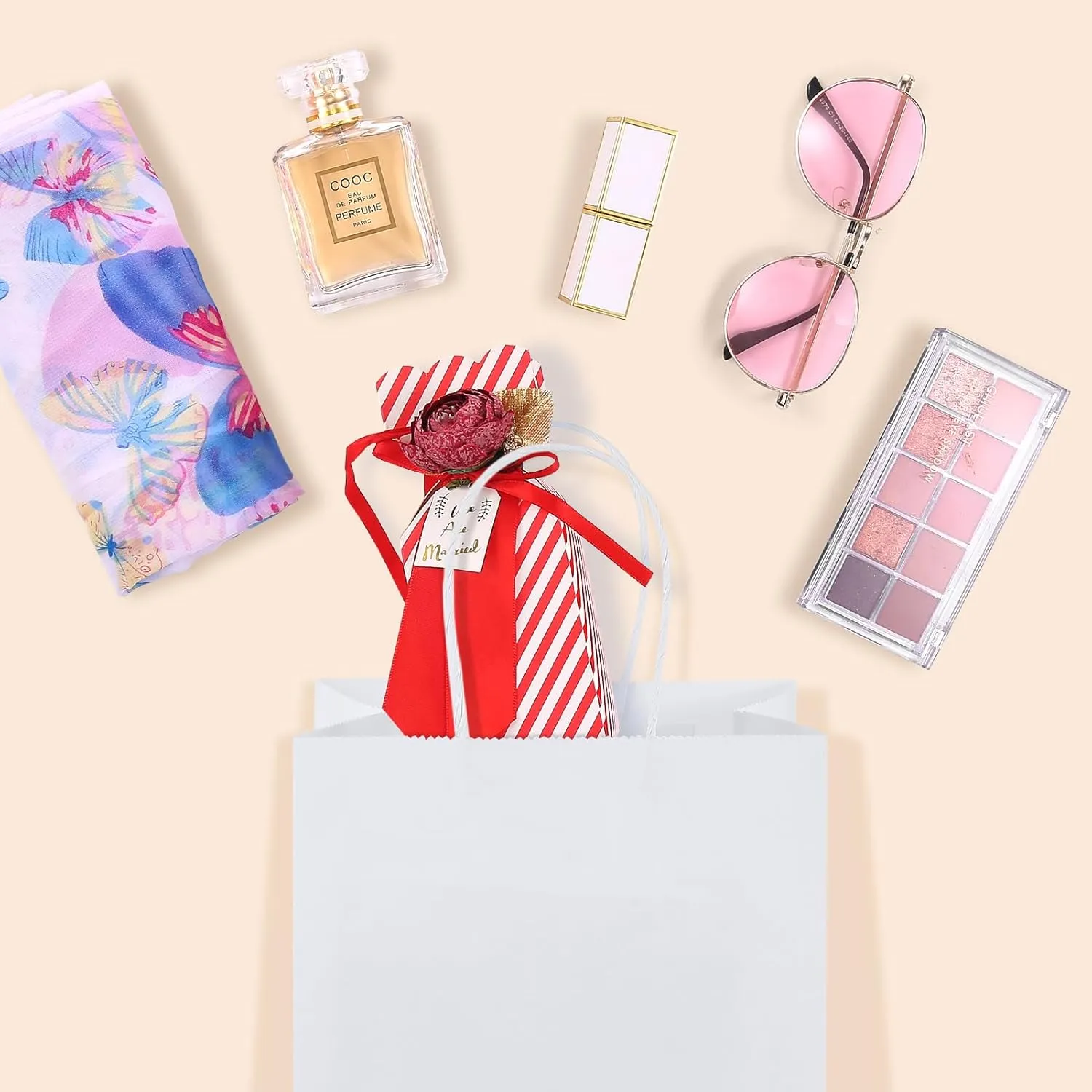 GSSUSA 5.25x3.75x8 20Pcs White Paper Bags With Handles?Small Gift Bags for Shopping,Craft,GroceryParty,Retail,Lunch,Business,Wedding,Merchandise,Boutique