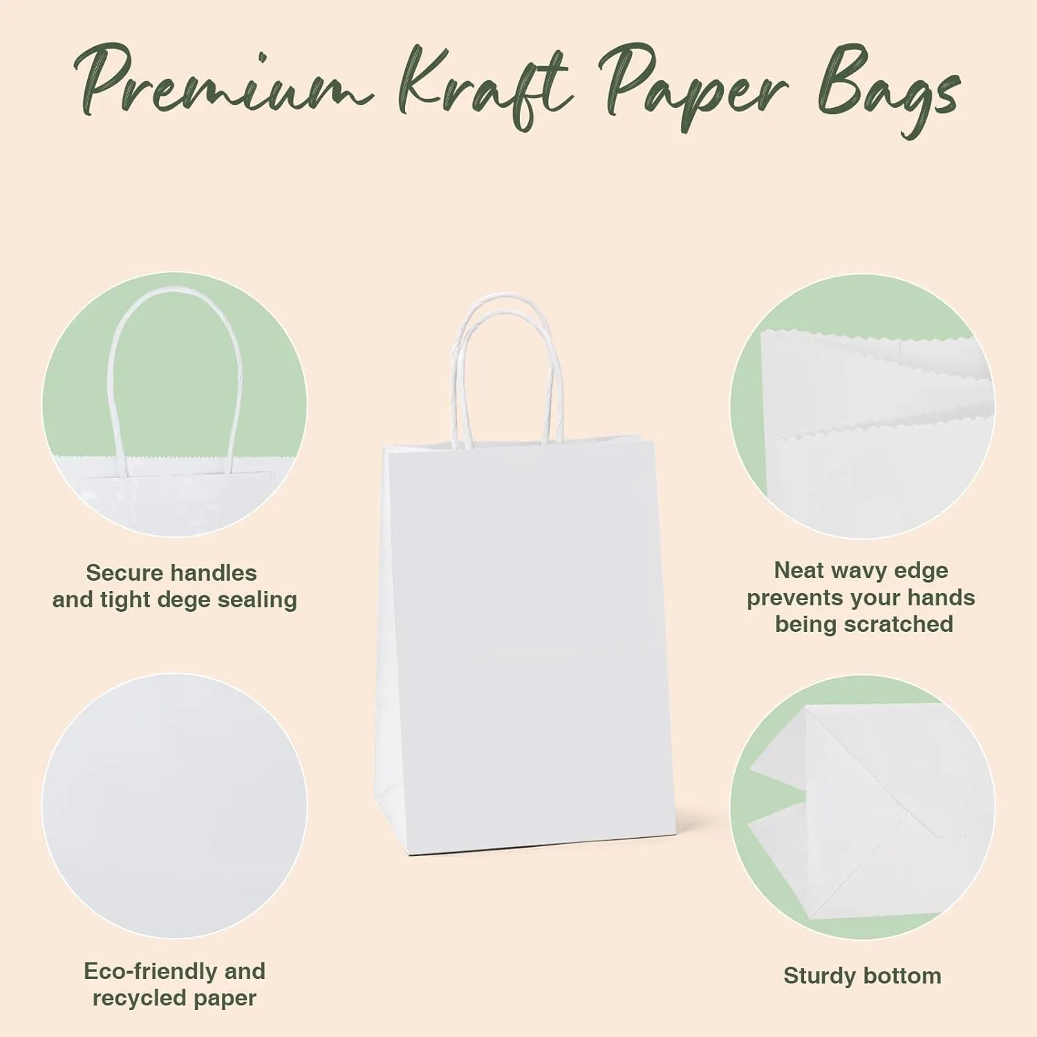 GSSUSA 5.25x3.75x8 20Pcs White Paper Bags With Handles?Small Gift Bags for Shopping,Craft,GroceryParty,Retail,Lunch,Business,Wedding,Merchandise,Boutique