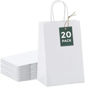 GSSUSA 5.25x3.75x8 20Pcs White Paper Bags With Handles?Small Gift Bags for Shopping,Craft,GroceryParty,Retail,Lunch,Business,Wedding,Merchandise,Boutique