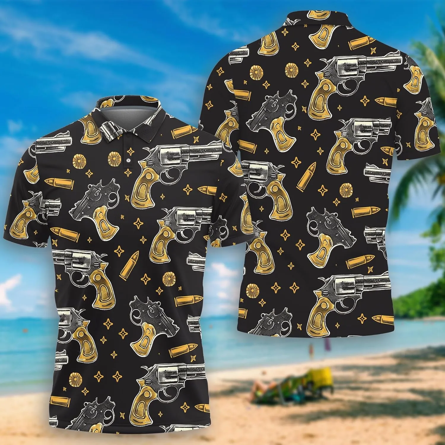 Gun Polo Shirts for Men - Short Sleeve Golf Shirts Gun Lover Mens Polo T-Shirt Casual Style 01