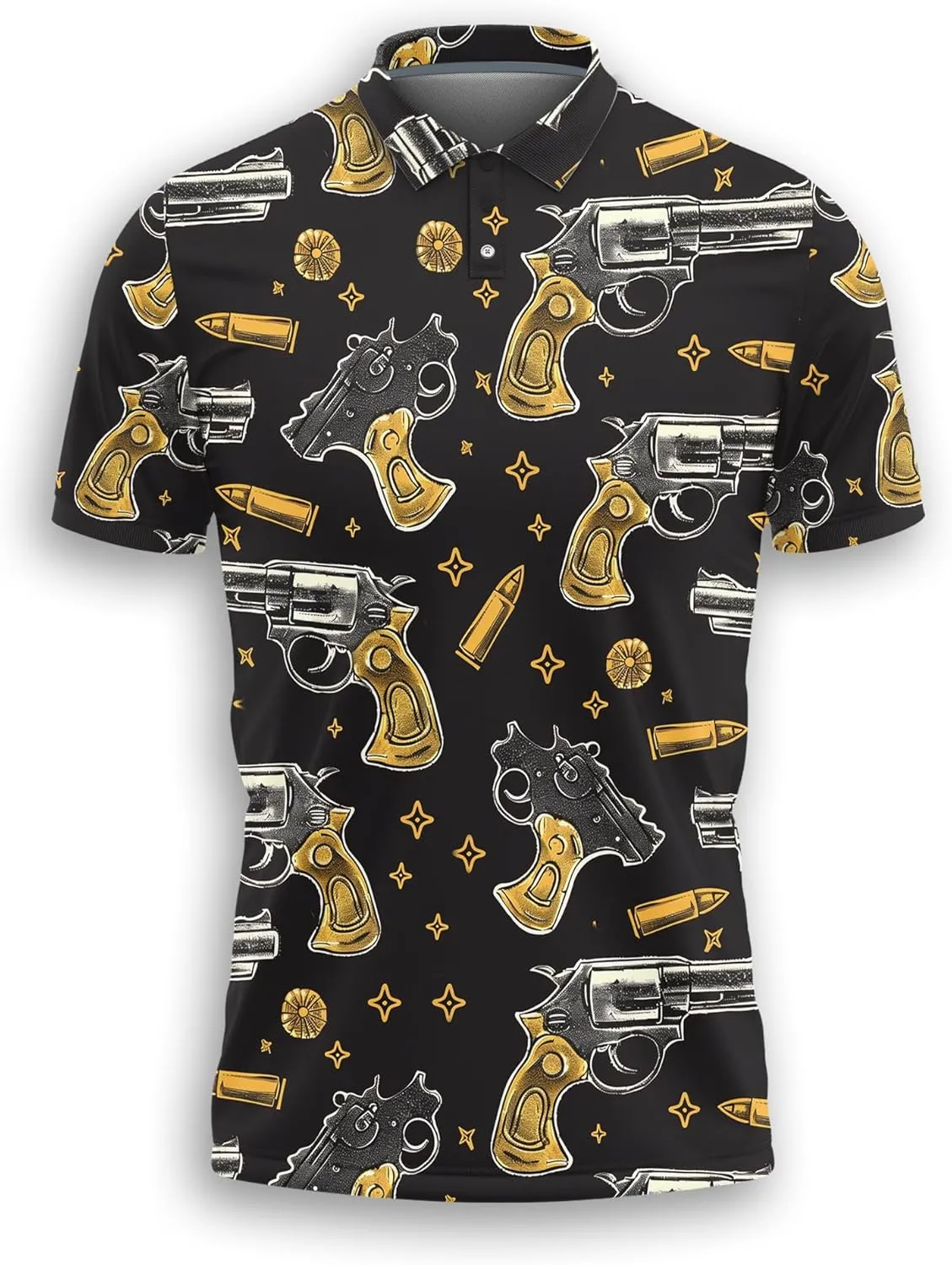 Gun Polo Shirts for Men - Short Sleeve Golf Shirts Gun Lover Mens Polo T-Shirt Casual Style 01