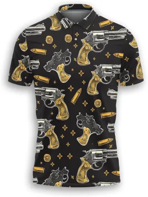Gun Polo Shirts for Men - Short Sleeve Golf Shirts Gun Lover Mens Polo T-Shirt Casual Style 01