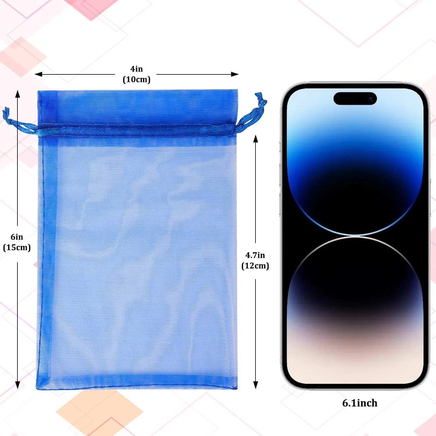 Hopttreely 100pcs Organza Bags, 4 x 6 inch Mesh Drawstring Gift Bags, Royal Blue Jewelry Pouches Small Sachet for Christmas Candy Party Favor
