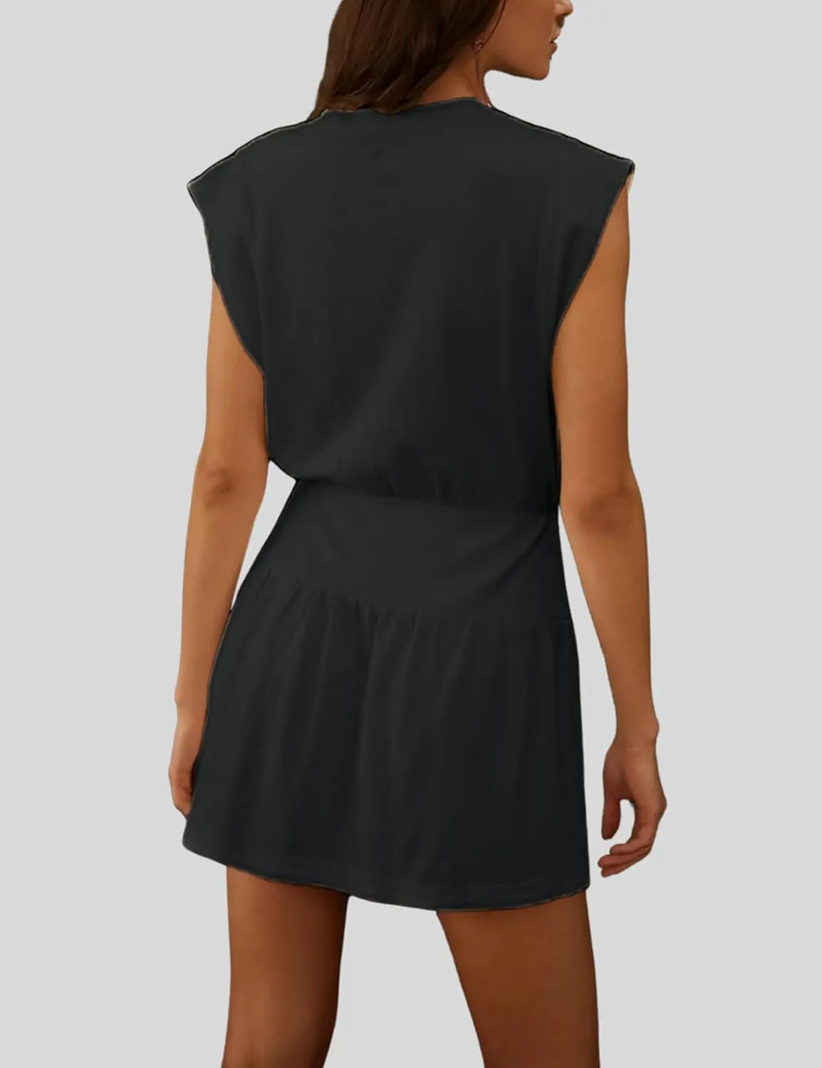 InterNos Womens Summer Mini Dress Lightweight V Neck Cap Sleeves A-Line Casual Athletic Dress