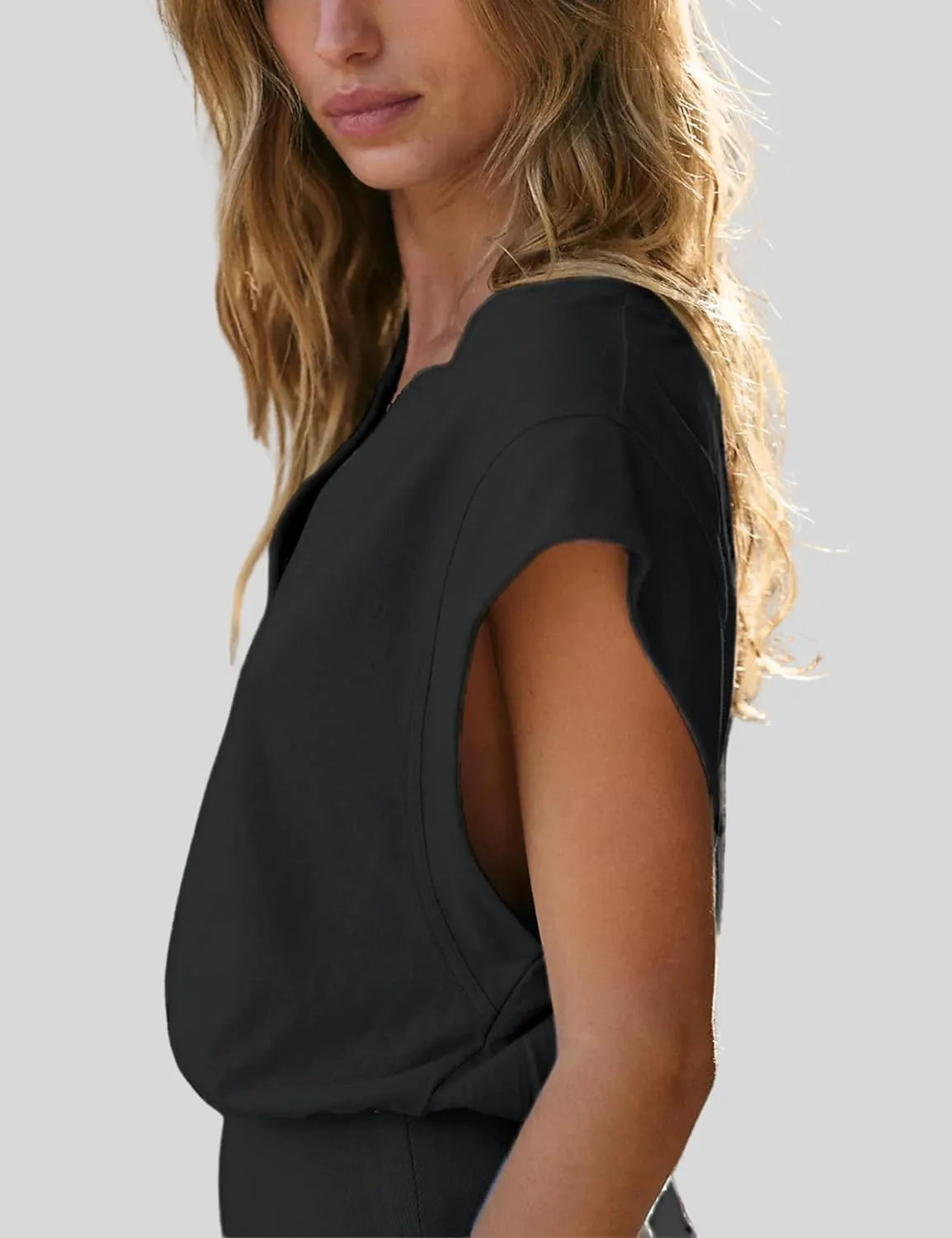 InterNos Womens Summer Mini Dress Lightweight V Neck Cap Sleeves A-Line Casual Athletic Dress