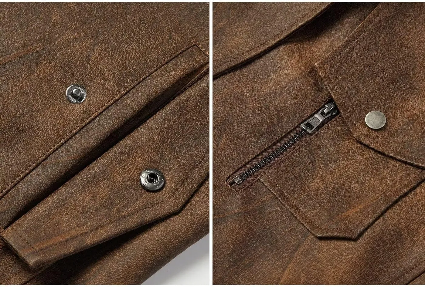 INVACHI Men's Leather Trench Coat Waterproof PU Windbreaker Jacket with Detachable Collar Overcoat