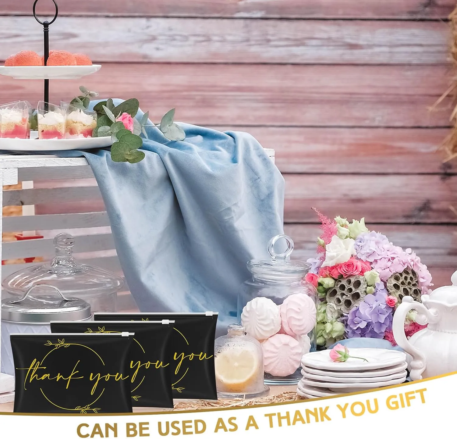 Ireer 100 Pcs Thank You Gift Makeup Bags EVA Clear Cosmetic Bag with Zipper Mini Makeup Thank You Toiletry Cosmetics Bulk Gifts for Women Birthday Daughter Sister(Black, Gold)
