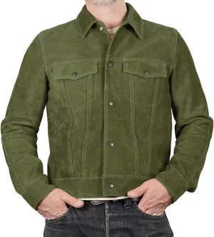 Isaac & David Chicago Mens Trucker Suede Leather Jacket - Western Style Cowboy Leather Jacket Camel/Brown
