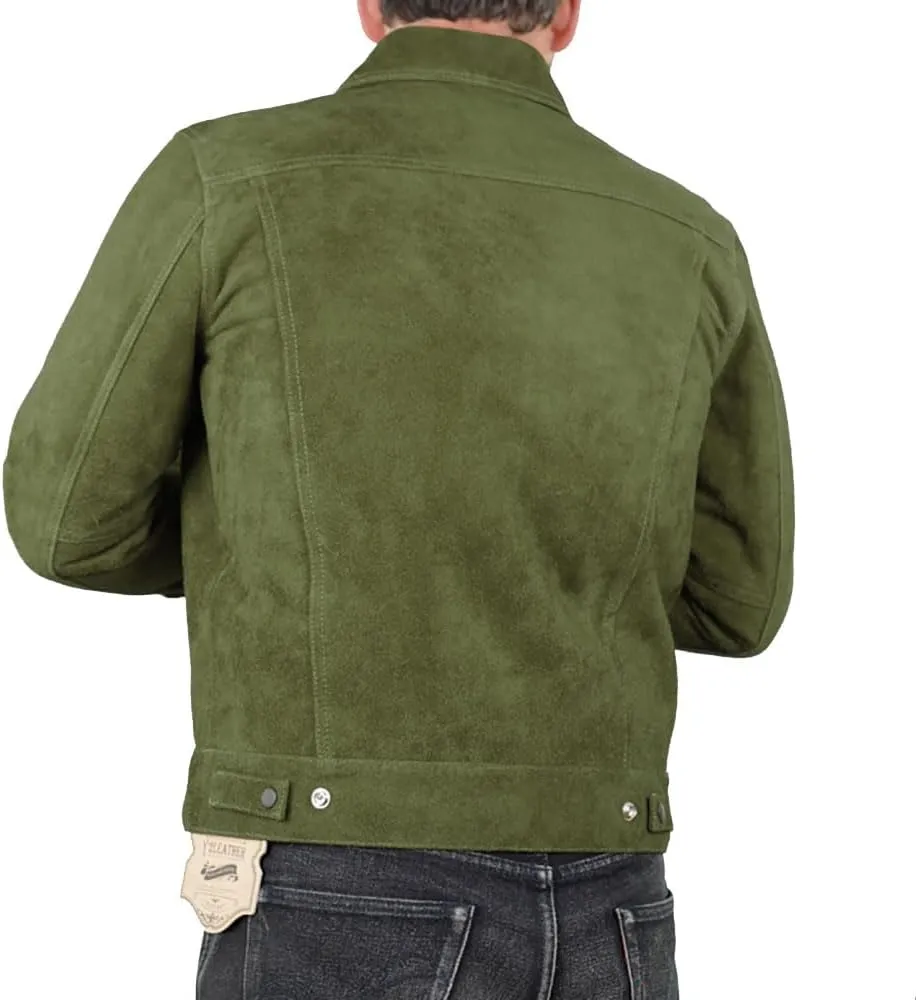 Isaac & David Chicago Mens Trucker Suede Leather Jacket - Western Style Cowboy Leather Jacket Camel/Brown