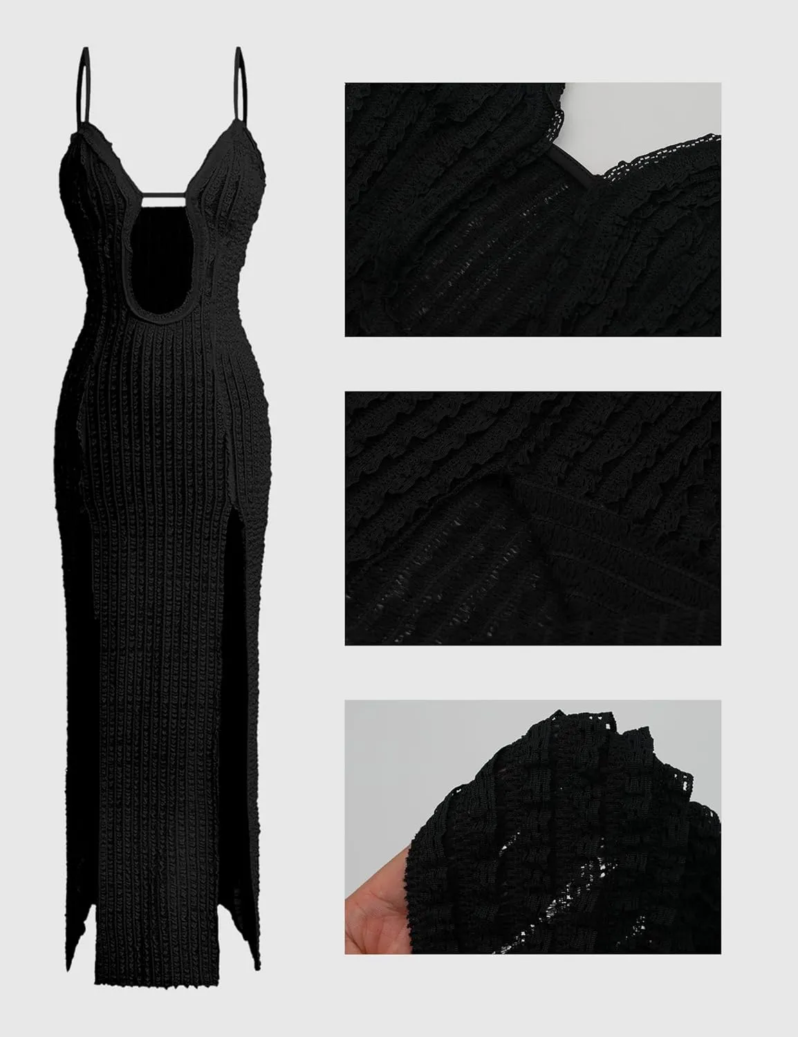ISZPLUSH Women's Sleeveless All Mesh Dress Sexy Mini Tassel Cut Out See Through Dress High Slit Ruffle Hem Mesh Club Outfit
