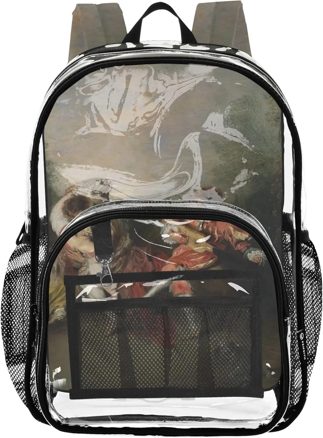 Jean Antoine Watteau Rococo Prints Travel Clear Backpack Floral Kids Backpack for Girls School Clear Shoulder Bag