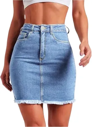 Jean Skirts for Women High Waisted Fray Hem Stretch Denim Mini Skirt Knee Length Y2K Summer Pencil Skirt with Pockets