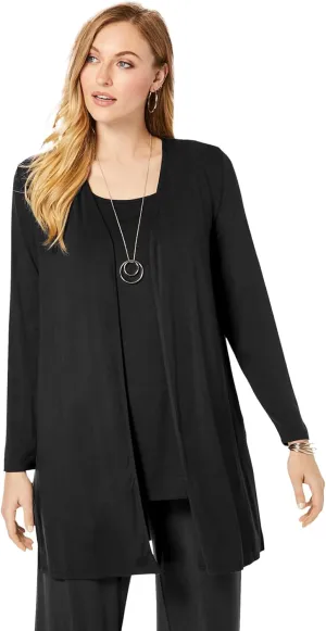 Jessica London Women's Plus Size Everyday Stretch Knit Open Front Cardigan