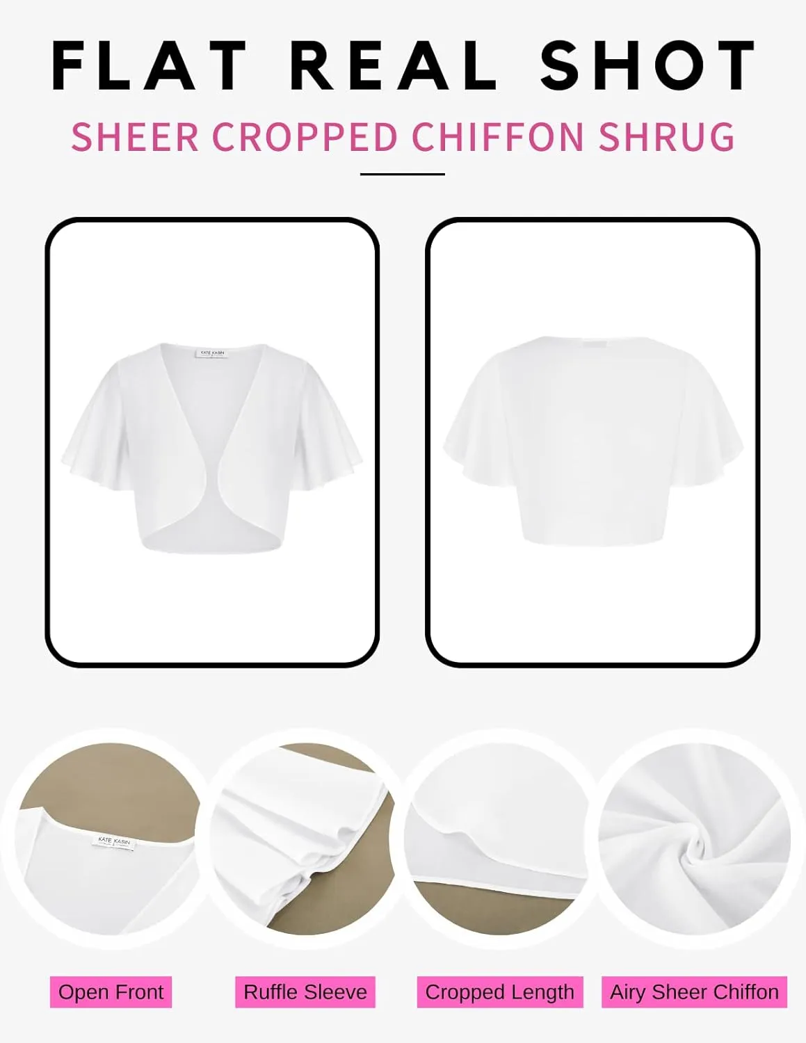 Kate Kasin Women Shrug Sheer Ruffle Short Sleeve Cropped Chiffon Bolero for Dress