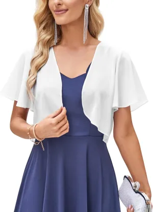 Kate Kasin Women Shrug Sheer Ruffle Short Sleeve Cropped Chiffon Bolero for Dress
